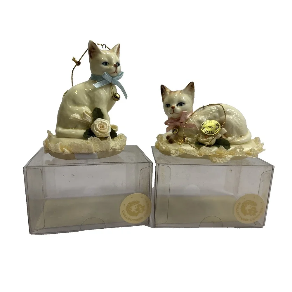 New Set of 2 Vintage Kurt S Adler  Kitty Cat Christmas Ornaments 3.5